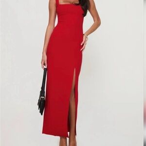 Princess Polly Red Square-Neck Maxi with Side Slit